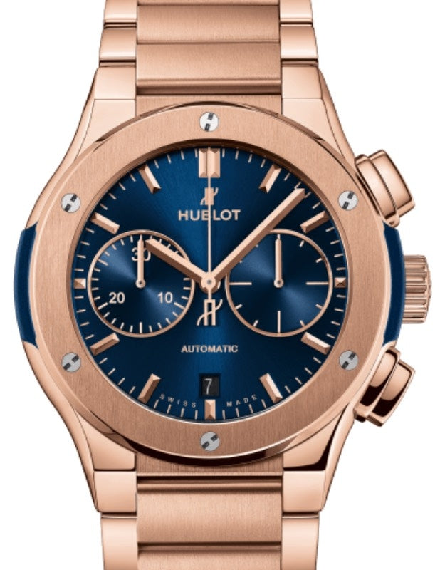 Hublot Classic Fusion Blue Chronograph King Gold Bracelet 45mm Blue Dial 520.OX.7180.OX