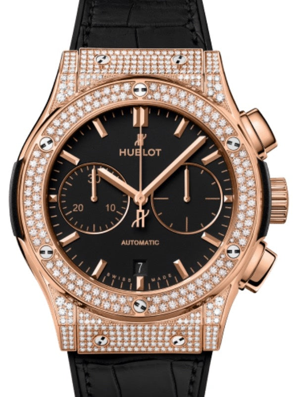 Hublot Classic Fusion Chronograph King Gold Pave 45mm Black Dial 521.OX.1181.LR.1704