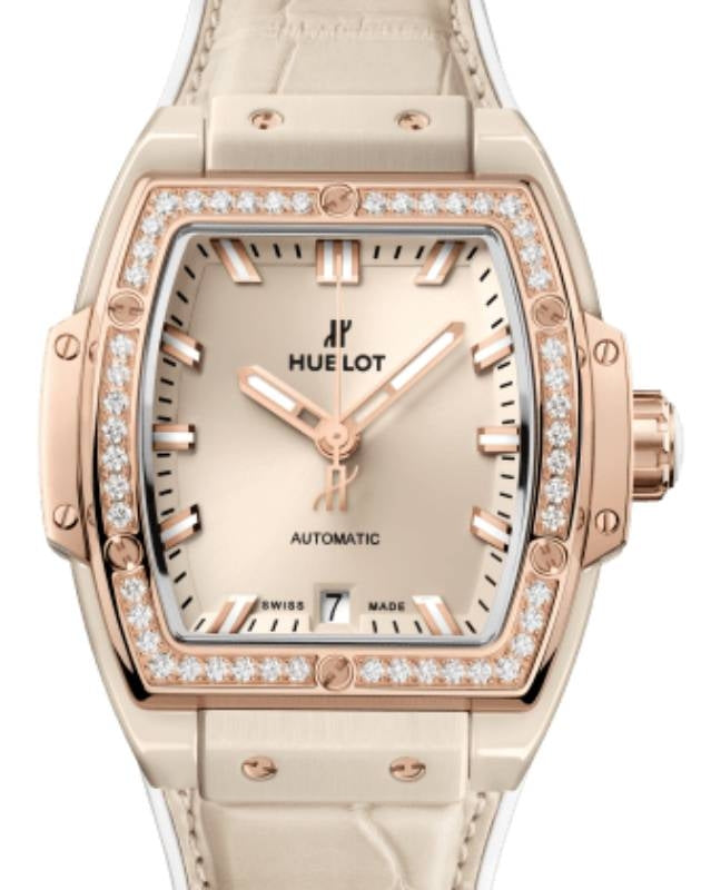 Hublot Shaped Spirit of Big Bang 3-Hands Beige Ceramic King Gold Diamonds 39mm Beige Dial 665.CZ.898B.LR.1204