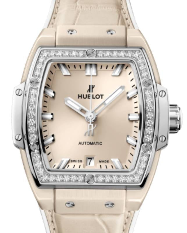 Hublot Shaped Spirit of Big Bang 3-Hands Beige Ceramic Titanium Diamonds 39mm Beige Dial 665.CZ.891B.LR.1204