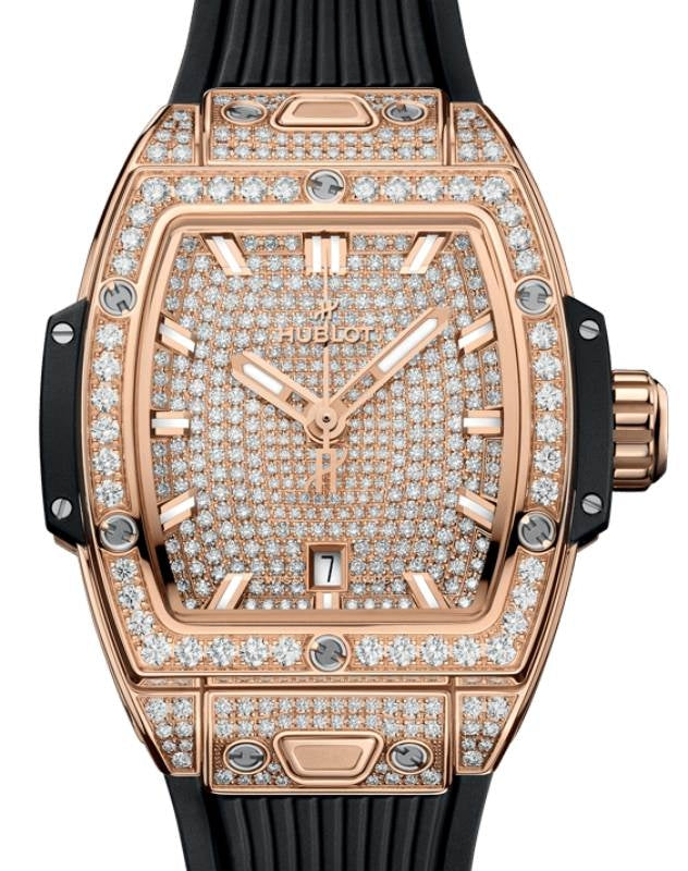 Hublot Shaped Spirit of Big Bang 3-Hands King Gold Full Pave 32mm 682.OX.9000.RX.1604 - BRAND NEW