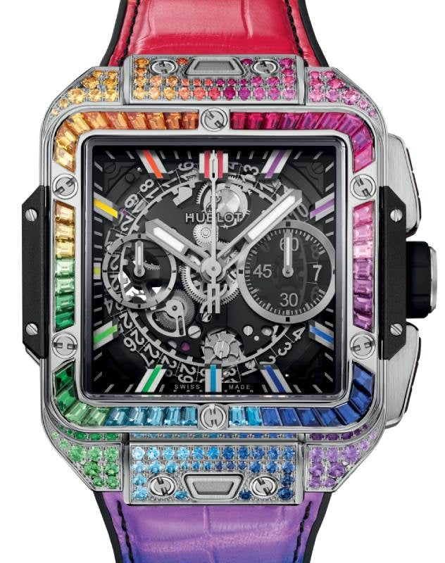 Hublot Shaped Square Bang Unico Titanium Rainbow Gemstones 42mm 821.NX.0117.LR.0999 - BRAND NEW