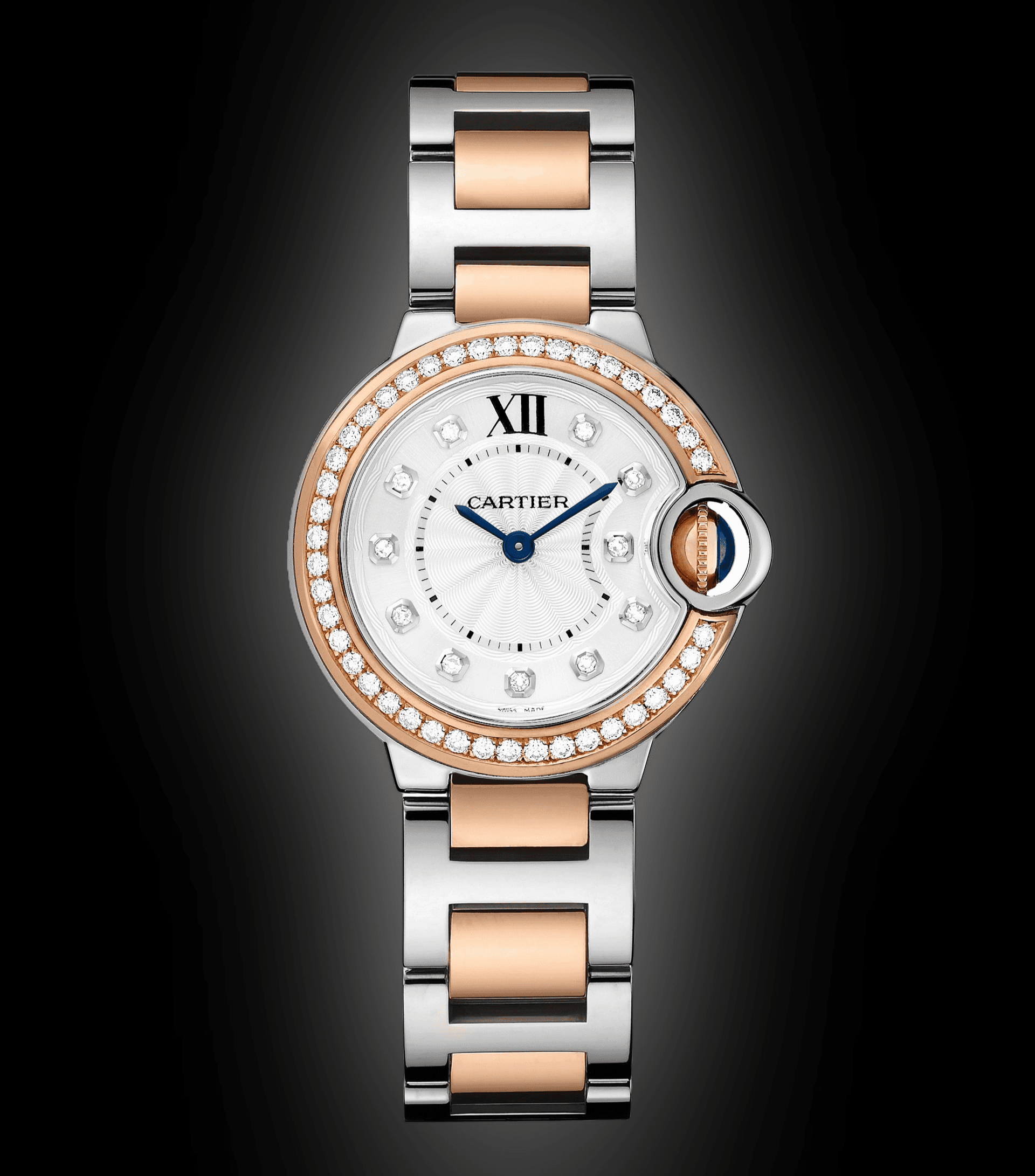 Cartier Ballon Bleu De Silver Diamond Dial Rose Gold Bezel Rose Gold & Steel Bracelet 36mm W3BB0013 - BRAND NEW