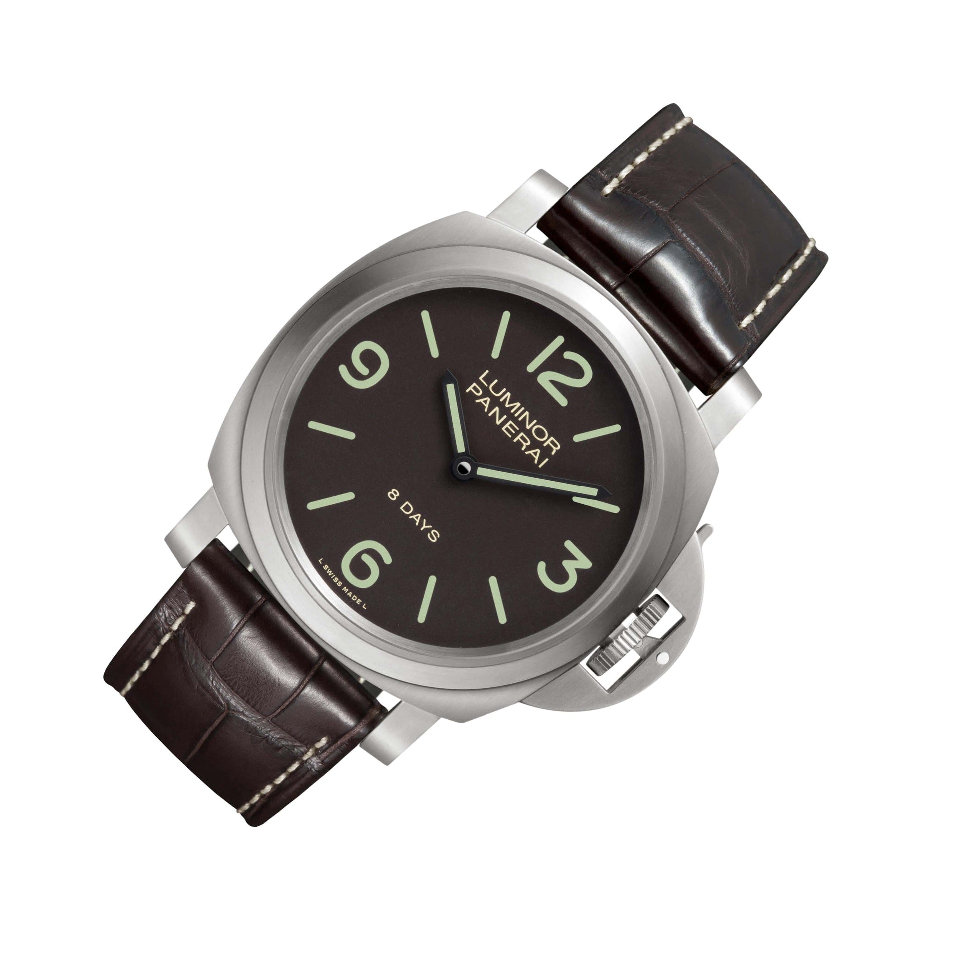 Panerai Luminor Base 8 Days Titanium 44mm Brown Dial Alligator Leather Strap PAM00562 - BRAND NEW