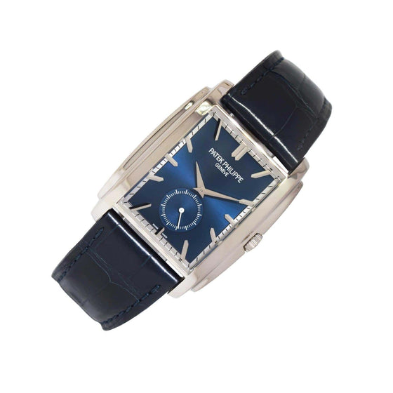 Patek Philippe 5124G-011 Gondolo 33.4 x 43mm Blue Sunburst Index White Gold Leather Manual BRAND NEW