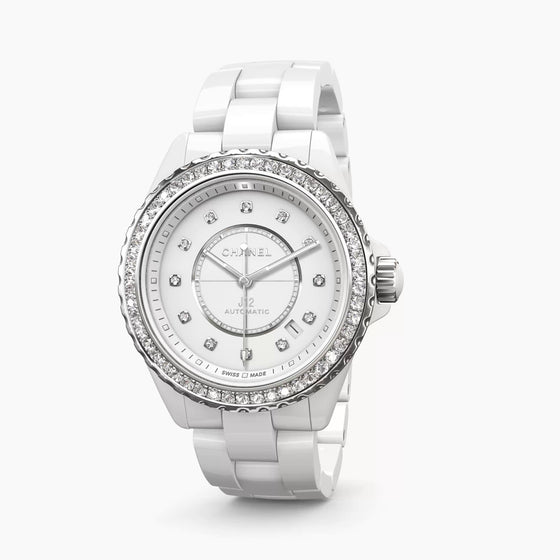 Chanel J12 H2430 Ladies 38mm White Ceramic Diamond Bezel Dial Quartz - BRAND NEW