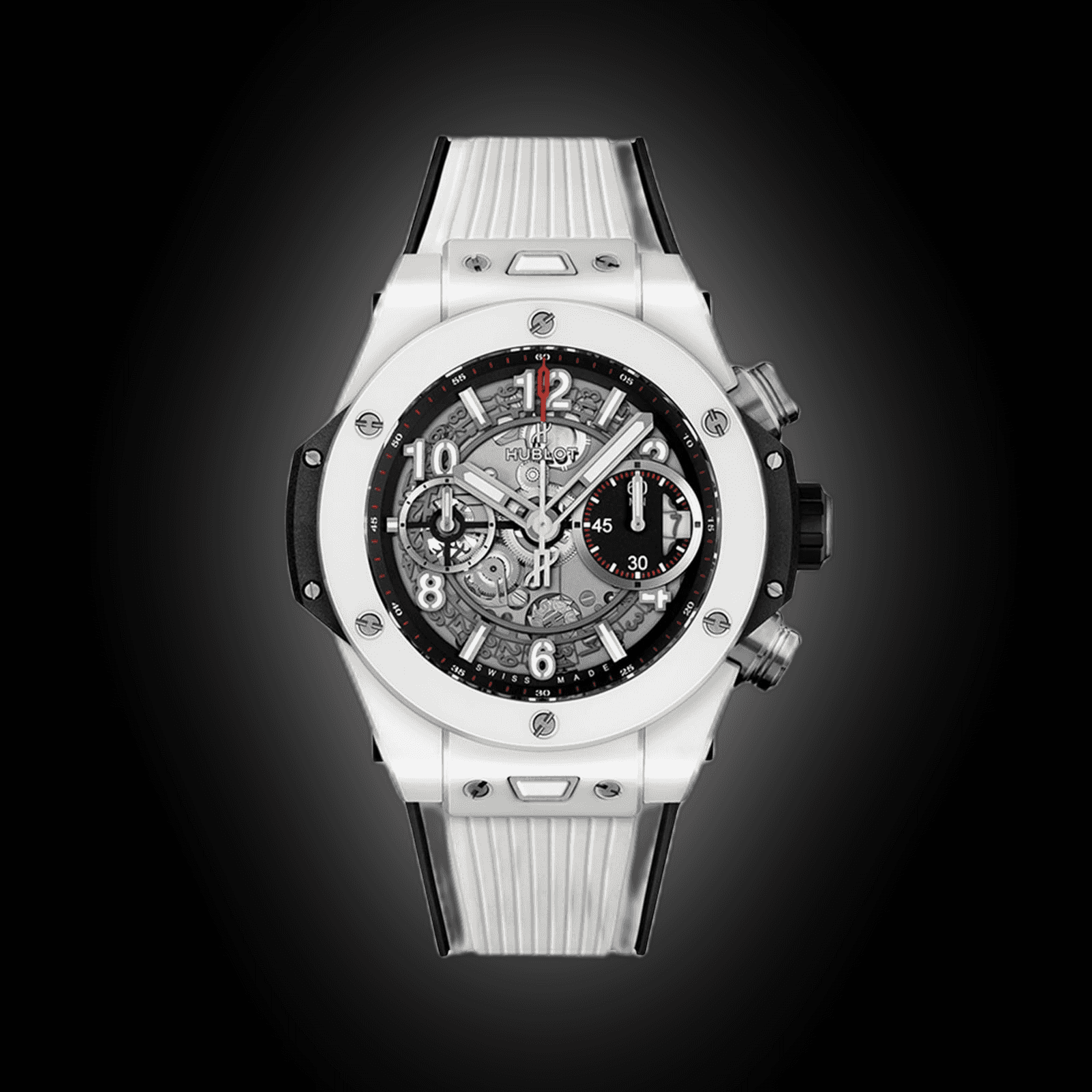 Hublot Big Bang Unico 411.JX.4802.RT Skeleton Arabic White Ceramic Case & Rubber 45mm BRAND NEW