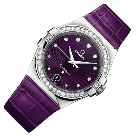 Omega Constellation Quartz 123.13.35.60.60.001 35mm Purple Diamond Stainless Steel Leather BRAND NEW