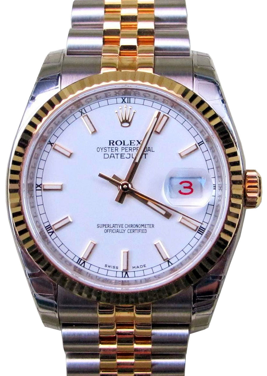 Rolex Datejust 36 116233-WHTSFJ White Index Fluted Yellow Gold Stainless Steel Jubilee BRAND NEW