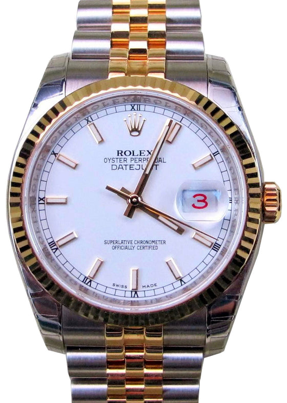 Rolex Datejust 36 116233-WHTSFJ White Index Fluted Yellow Gold Stainless Steel Jubilee BRAND NEW