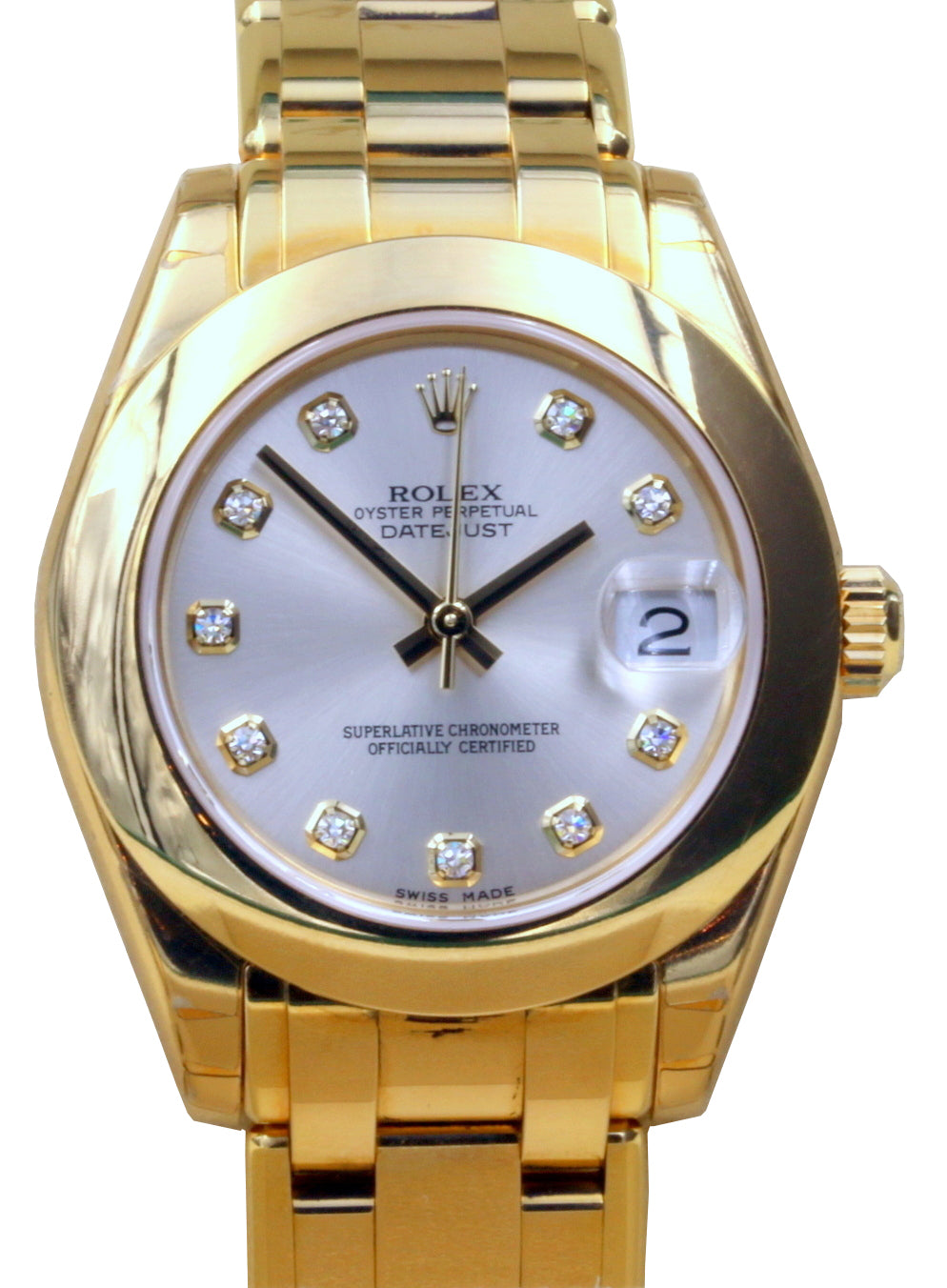 Rolex Datejust Masterpiece 81208 Ladies 34mm White Factory Diamond Dial 18k Yellow Gold - BRAND NEW