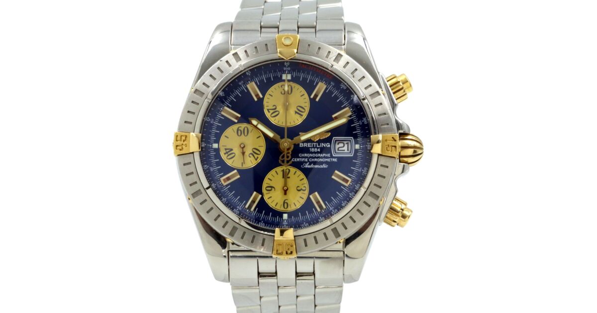 Breitling Chronomat Evolution B13356 Blue Two-Tone Yellow Gold Stainless Steel Thru Bracelet