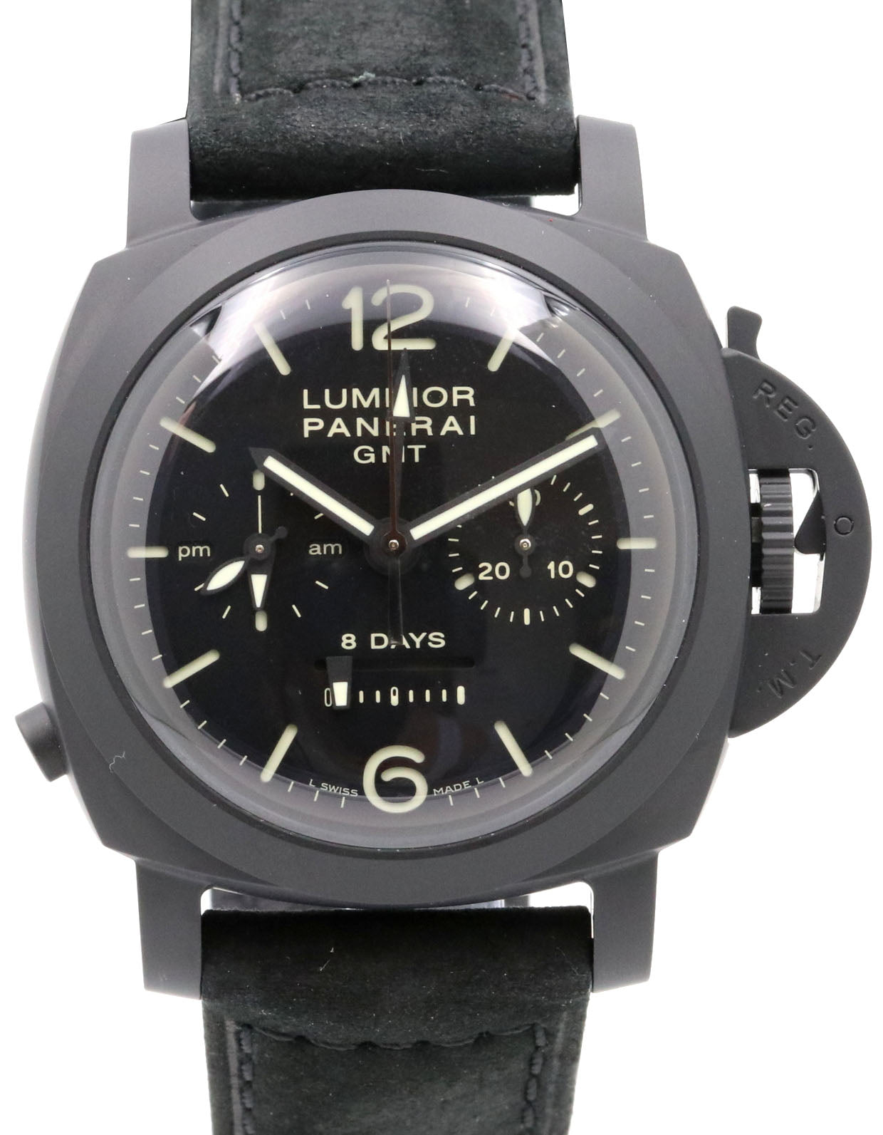 Panerai Luminor Chrono Monopulsante 8 Days GMT Black Ceramic 44mm Black Dial Leather Strap PAM00317 - BRAND NEW