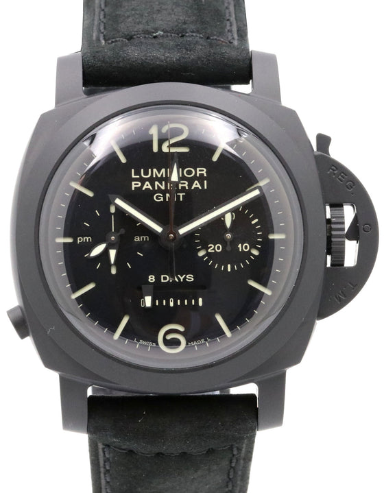 Panerai Luminor Chrono Monopulsante 8 Days GMT Black Ceramic 44mm Black Dial Leather Strap PAM00317 - BRAND NEW