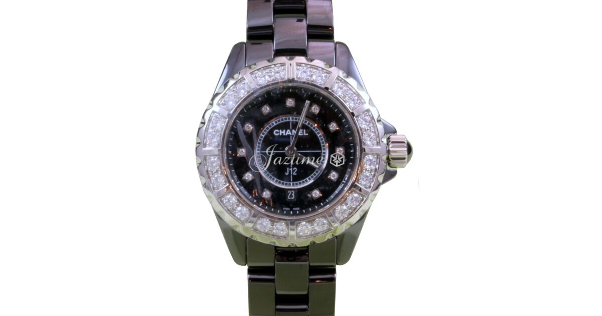 Chanel J12 H2427 Ladies Midsize 33mm Quartz Black Ceramic Diamond - BRAND NEW