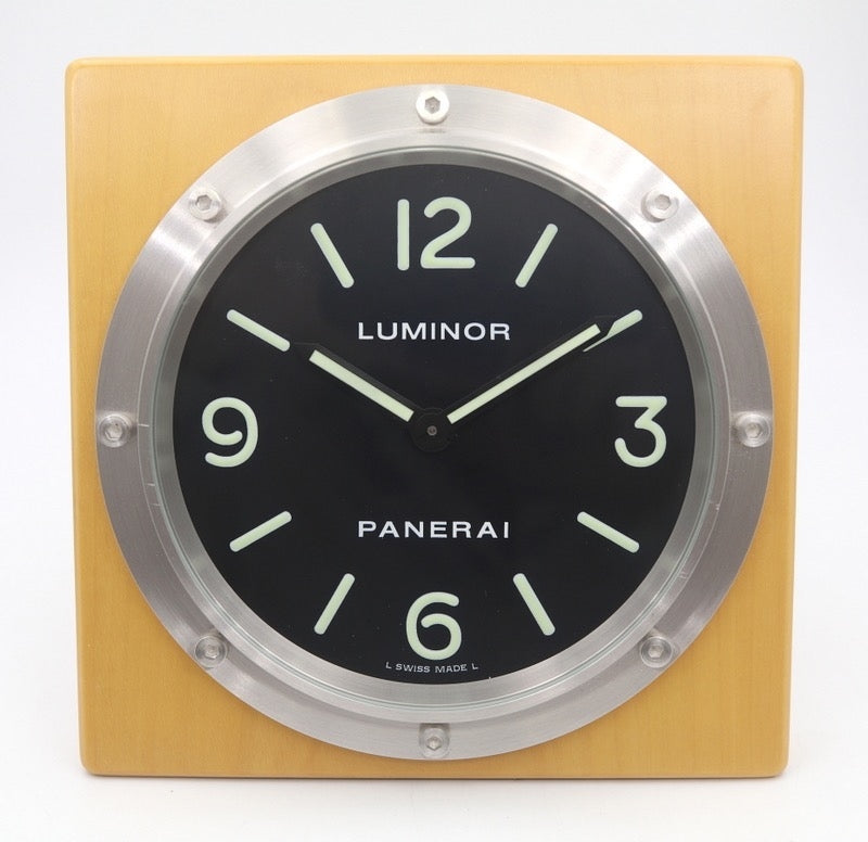 Panerai PAM 151 Luminor Table Clock on Wood Base with Black Dial Pearwood Desk Clock