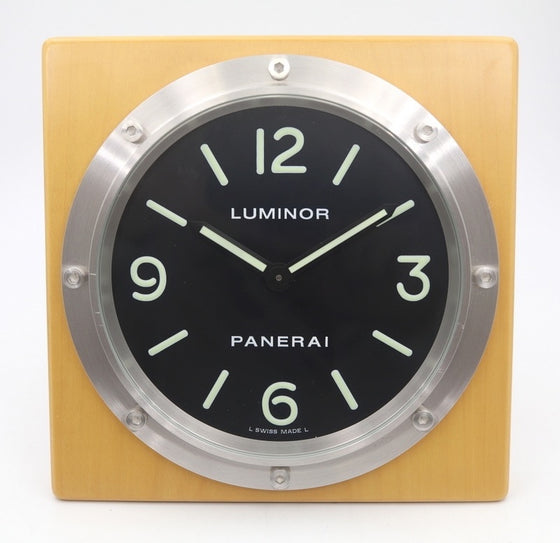 Panerai PAM 151 Luminor Table Clock on Wood Base with Black Dial Pearwood Desk Clock