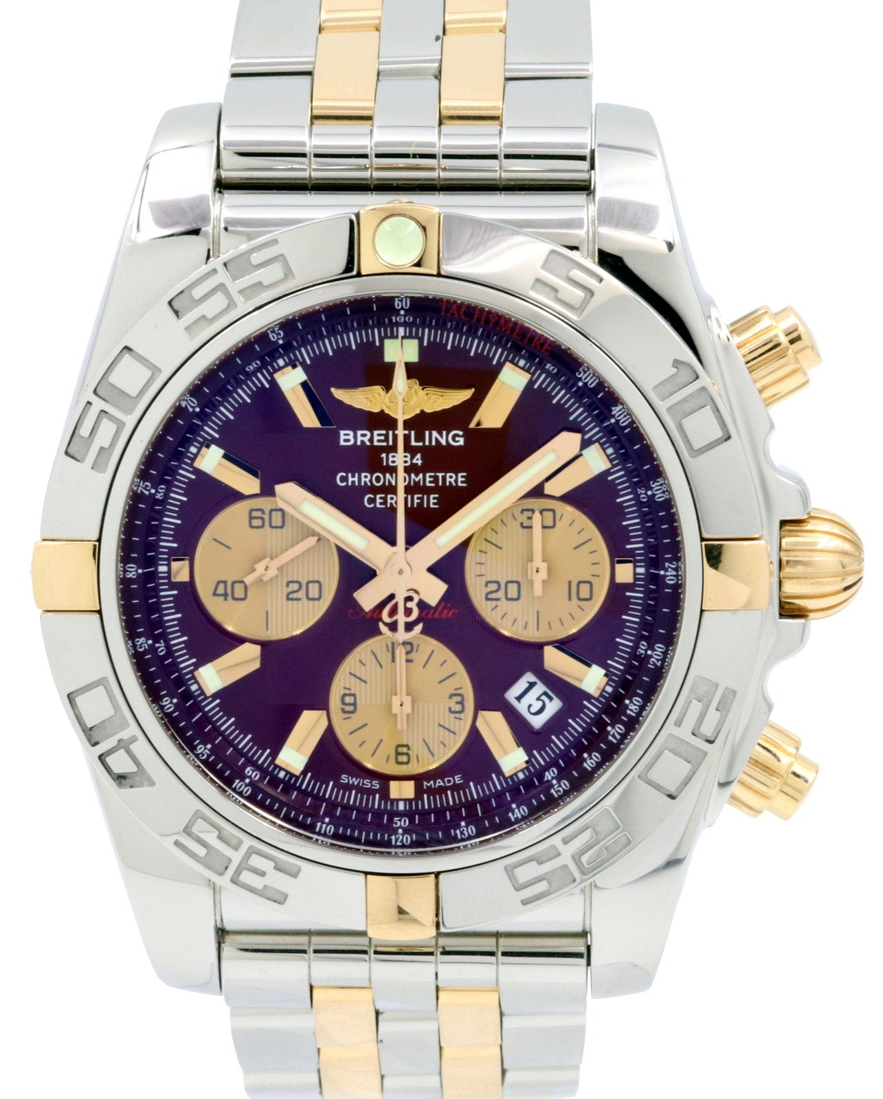 Breitling Chronomat 44 IB011012 44mm Burgundy 18k Rose Gold Stainless Steel Chronograph BRAND NEW