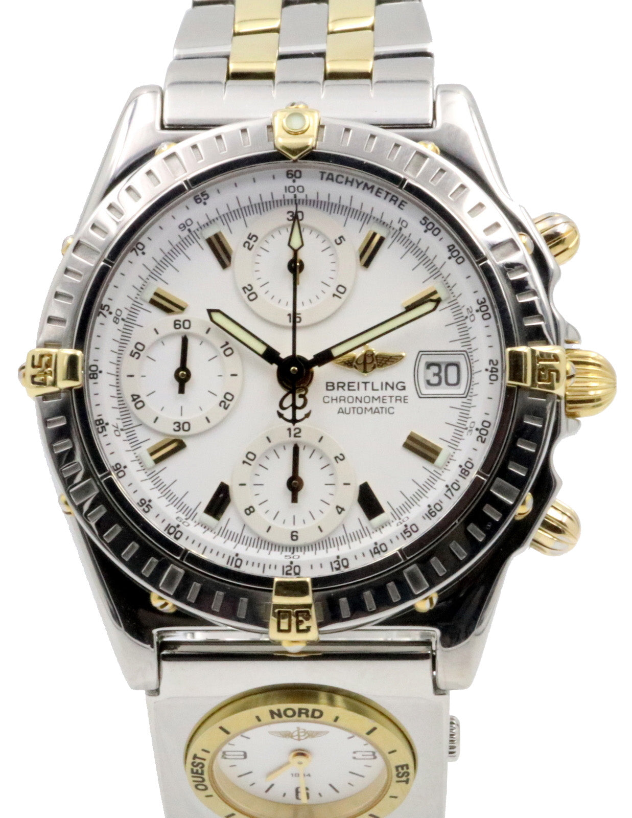Breitling Chronomat B13352 White Index 18k Yellow Gold Stainless Steel Automatic Chronograph
