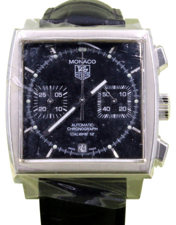 TAG Heuer Monaco Calibre 12 CAW2110.FC6177 39mm Black Index Stainless Steel Leather Date