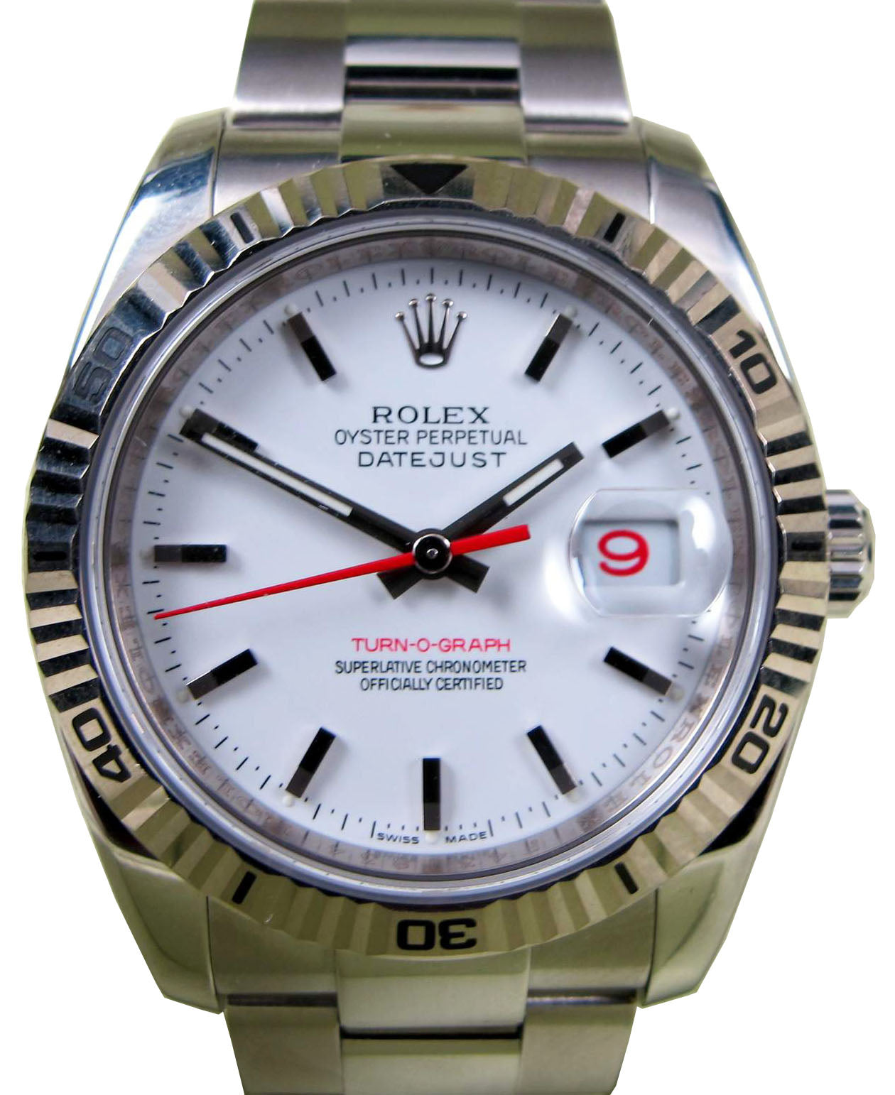 Rolex Datejust Turn-O-Graph 116264 Men's 36mm 18k White Gold Stainless Steel