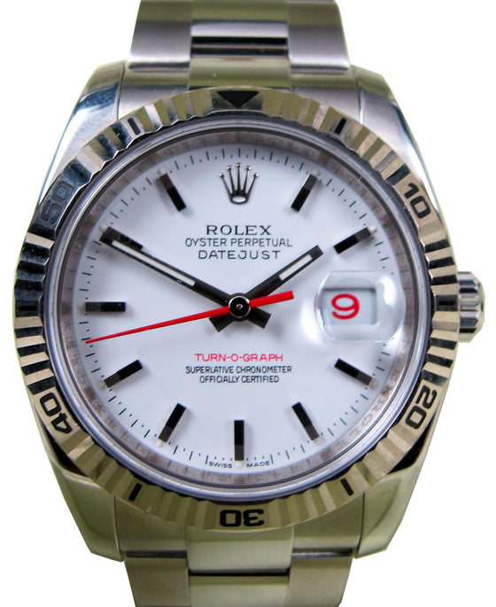 Rolex Datejust Turn-O-Graph 116264 Men's 36mm 18k White Gold Stainless Steel
