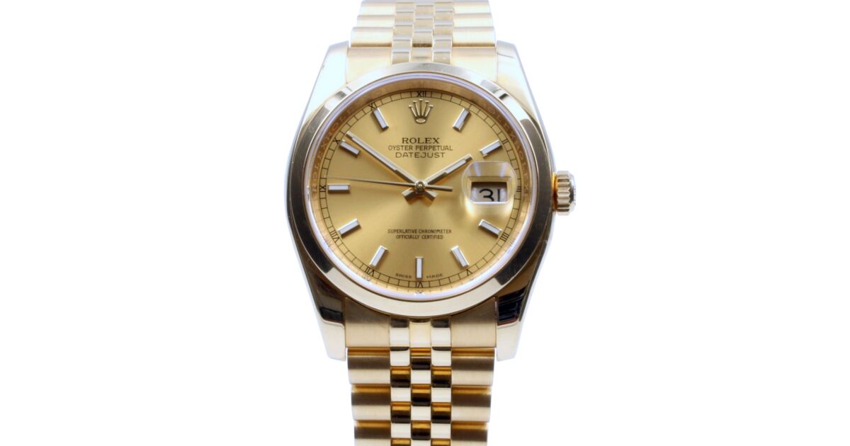 Rolex Datejust 116208 Men's 36mm Champagne Index Domed 18k Yellow Gold Jubliee - BRAND NEW