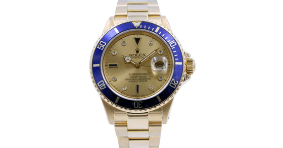 Rolex Submariner 40 mm 16808 serti blue-3 Yellow Gold Champagne