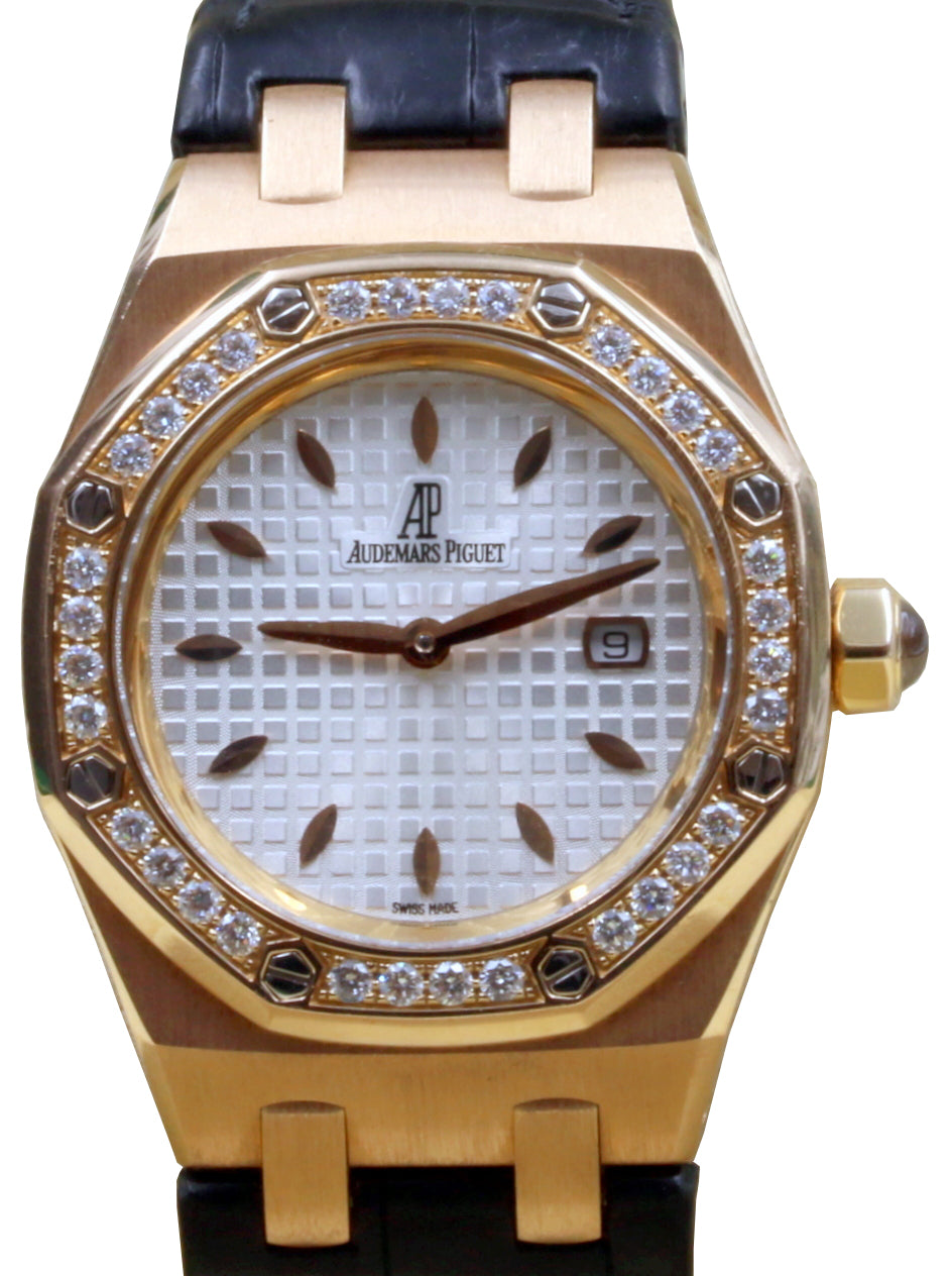 Royal Oak Lady Quartz 18k Rose Gold Silver Diamond White Rubber 67621OR.ZZ.D010CA.01
