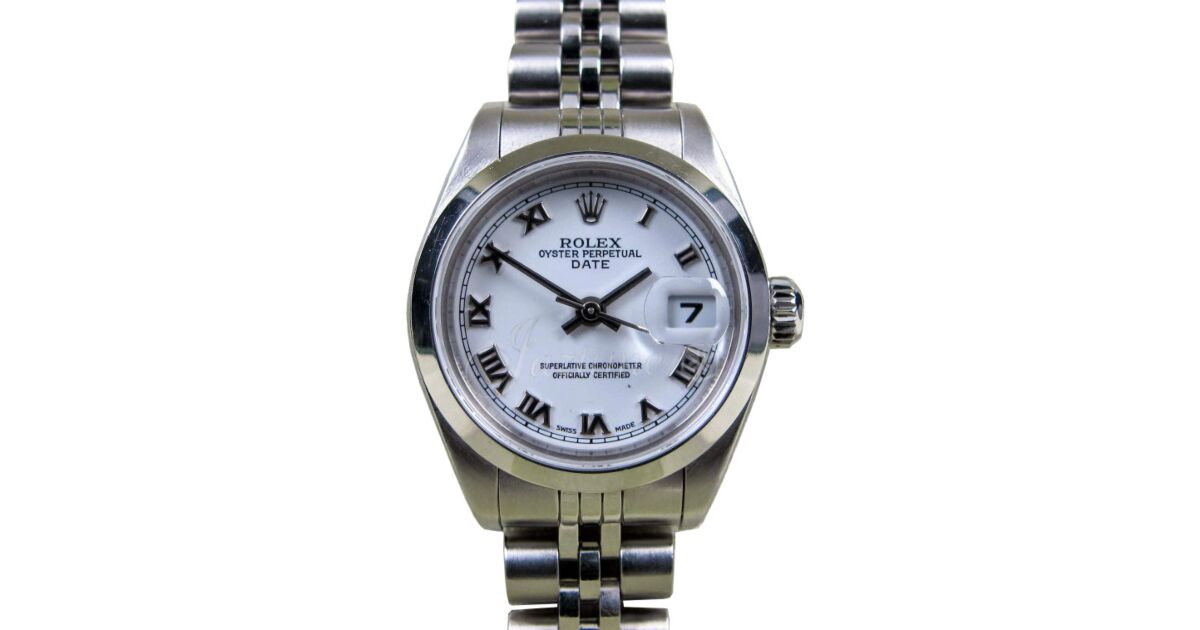 Rolex Date 79160 Ladies 26mm White Roman Stainless Steel Jubilee