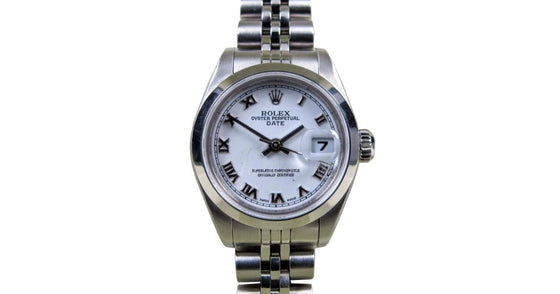 Rolex Date 79160 Ladies 26mm White Roman Stainless Steel Jubilee