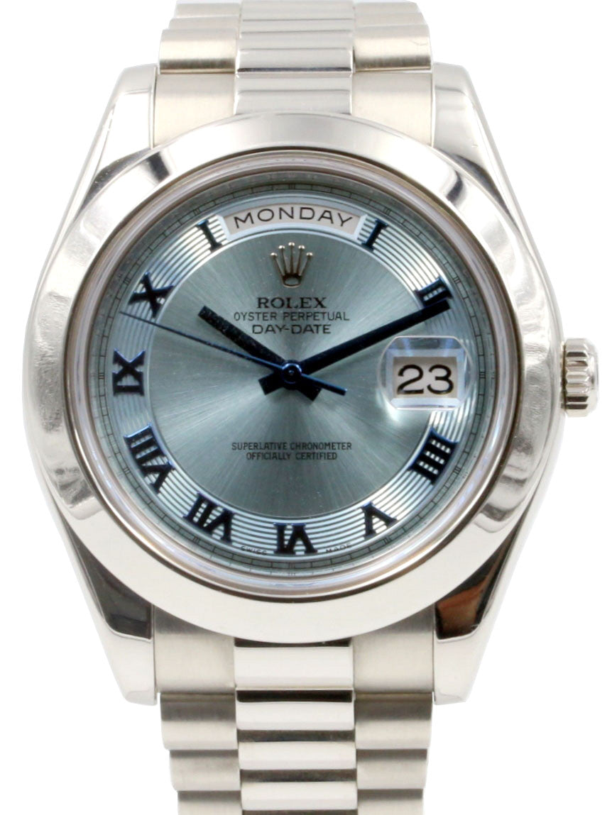 Rolex President Day Date II 218206 Men's 41mm Platinum Ice Blue Domed