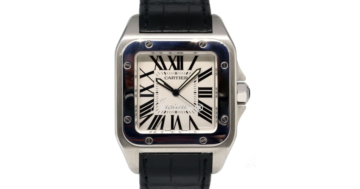 Cartier Santos 100 W20073X8 Large Men's Stainless Steel Leather BRAND NEW