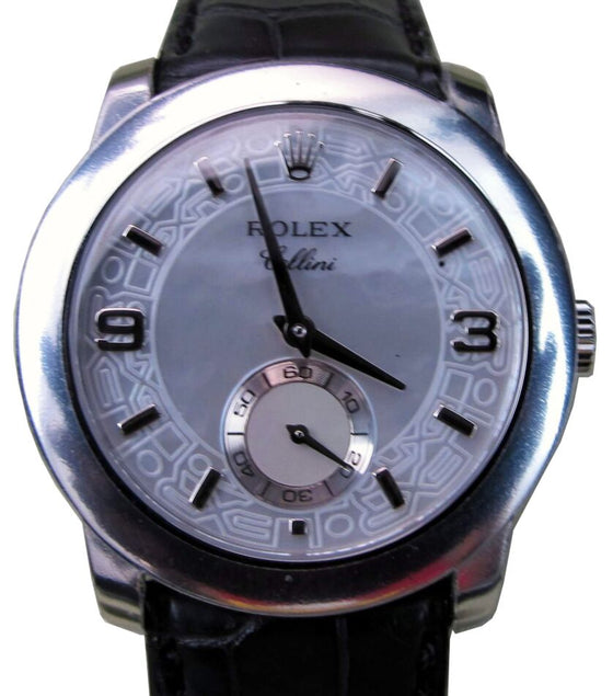 Rolex Cellini Cellinium 5240-6 35mm Platinum Mother Pearl Dial Leather Strap Manual Wind