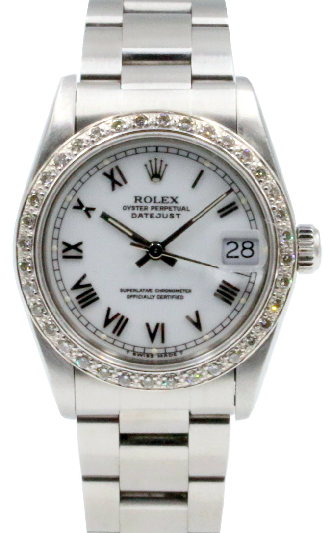 Rolex Datejust 68240 Ladies 31mm Midsize White Date Roman Stainless Steel Oyster