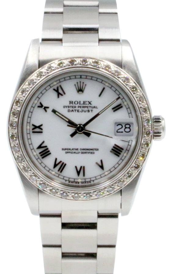 Rolex Datejust 68240 Ladies 31mm Midsize White Date Roman Stainless Steel Oyster