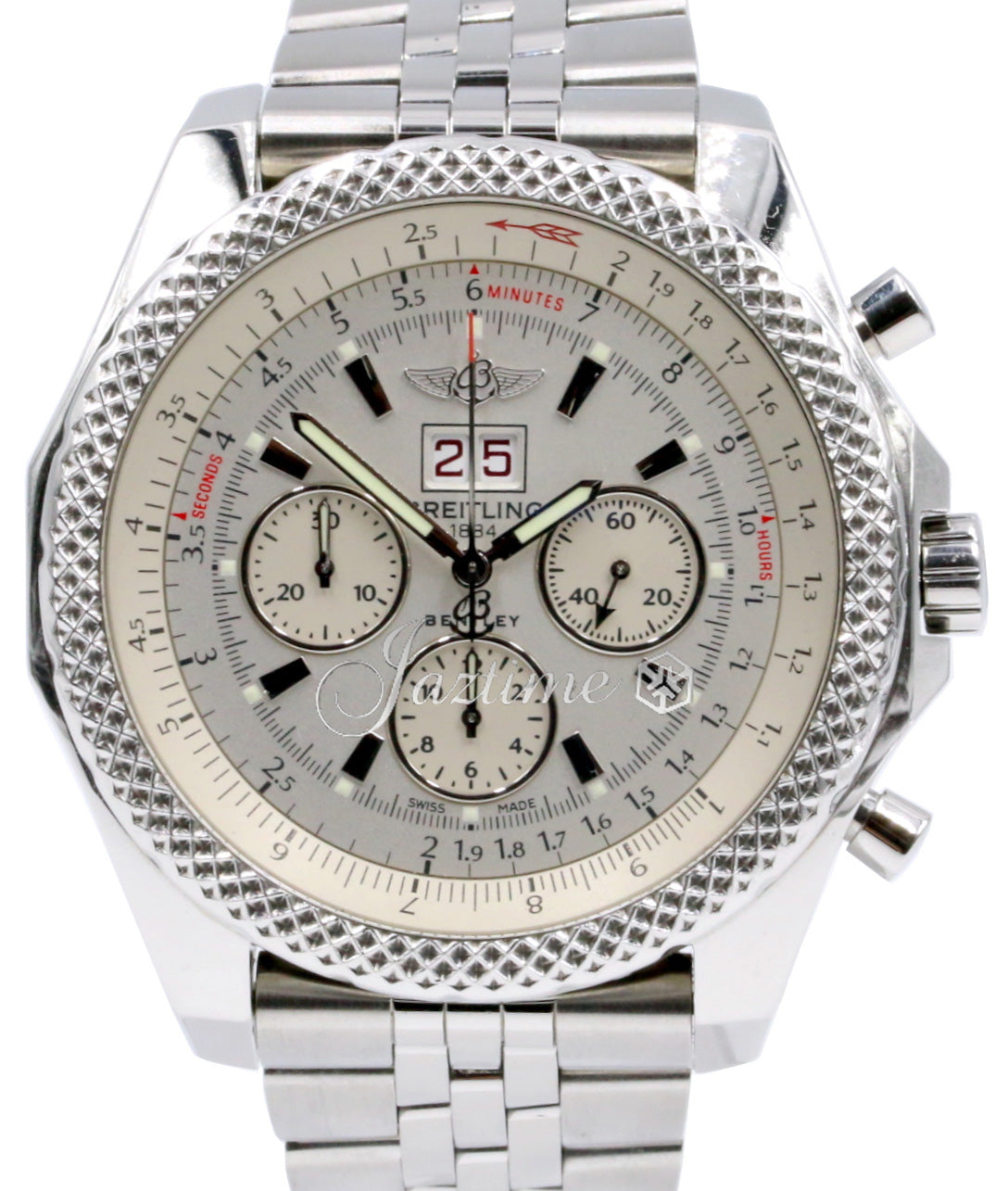 Breitling Bentley 6.75 A44364 Men's 48mm White Index Chronograph Stainless Steel BOX PAPERS