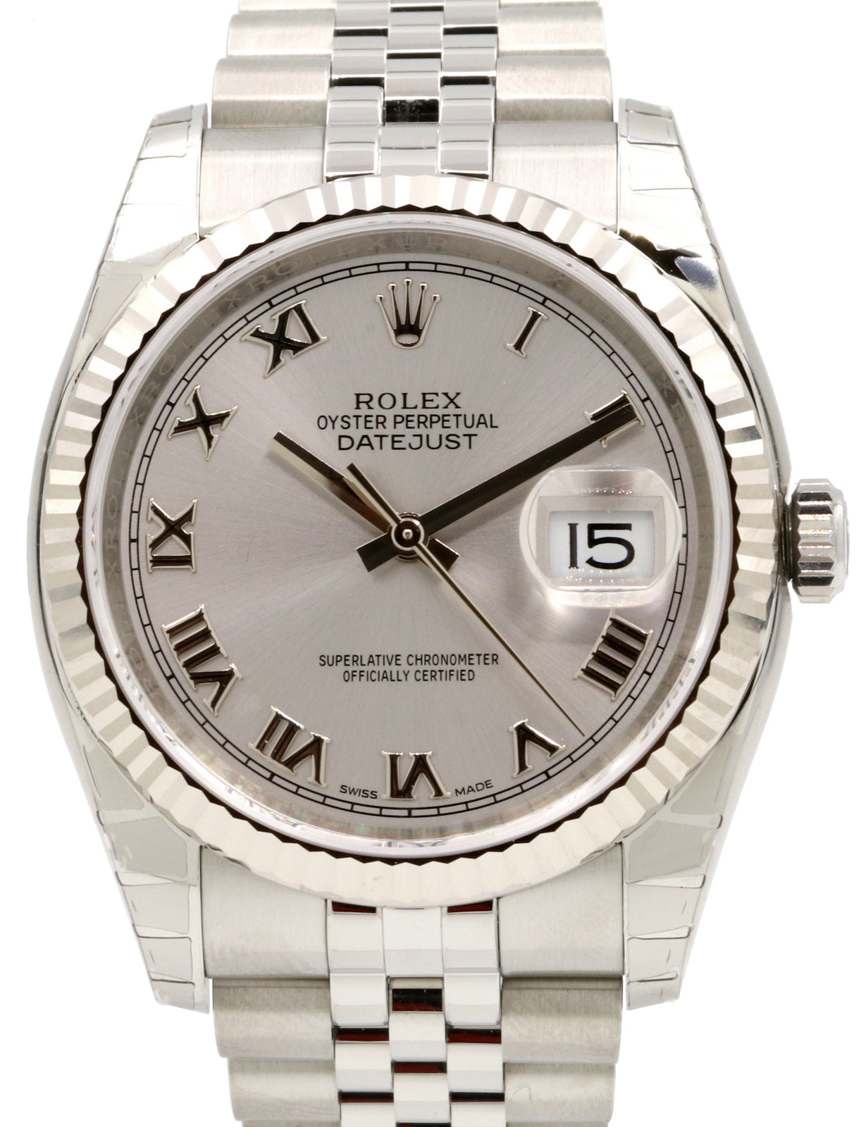 Rolex Datejust 36 116234-SLVRFJ Silver Roman Fluted White Gold Stainless Steel Jubilee - BRAND NEW