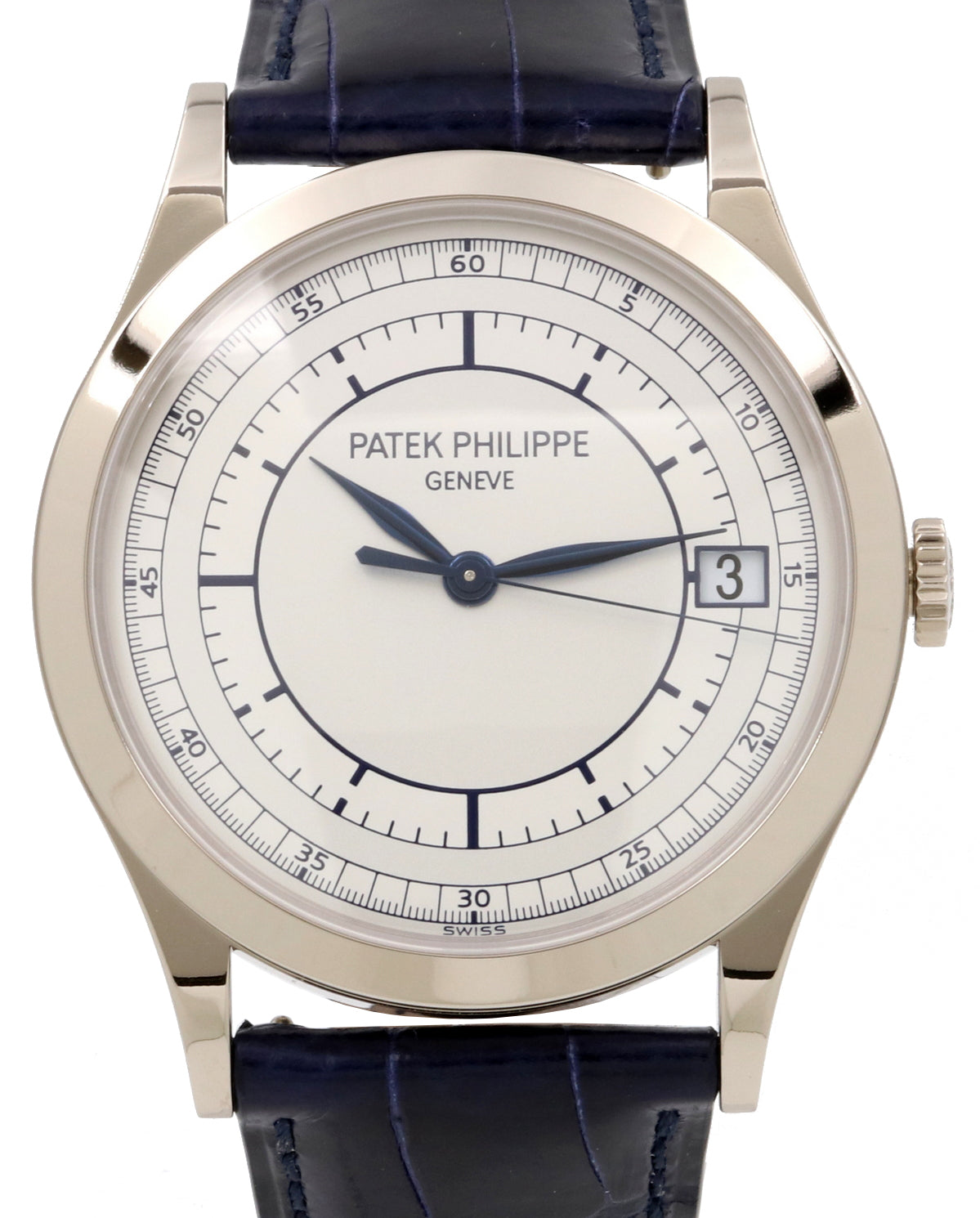 Patek Philippe Calatrava Sweep Seconds White Gold 38mm Sector Silver Dial Leather Automatic 5296G-001
