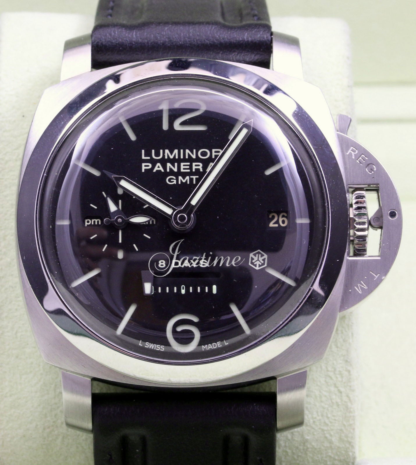 Panerai Luminor 8 Days GMT Stainless Steel 44mm Black Dial Alligator Leather Strap PAM00233 - BRAND NEW