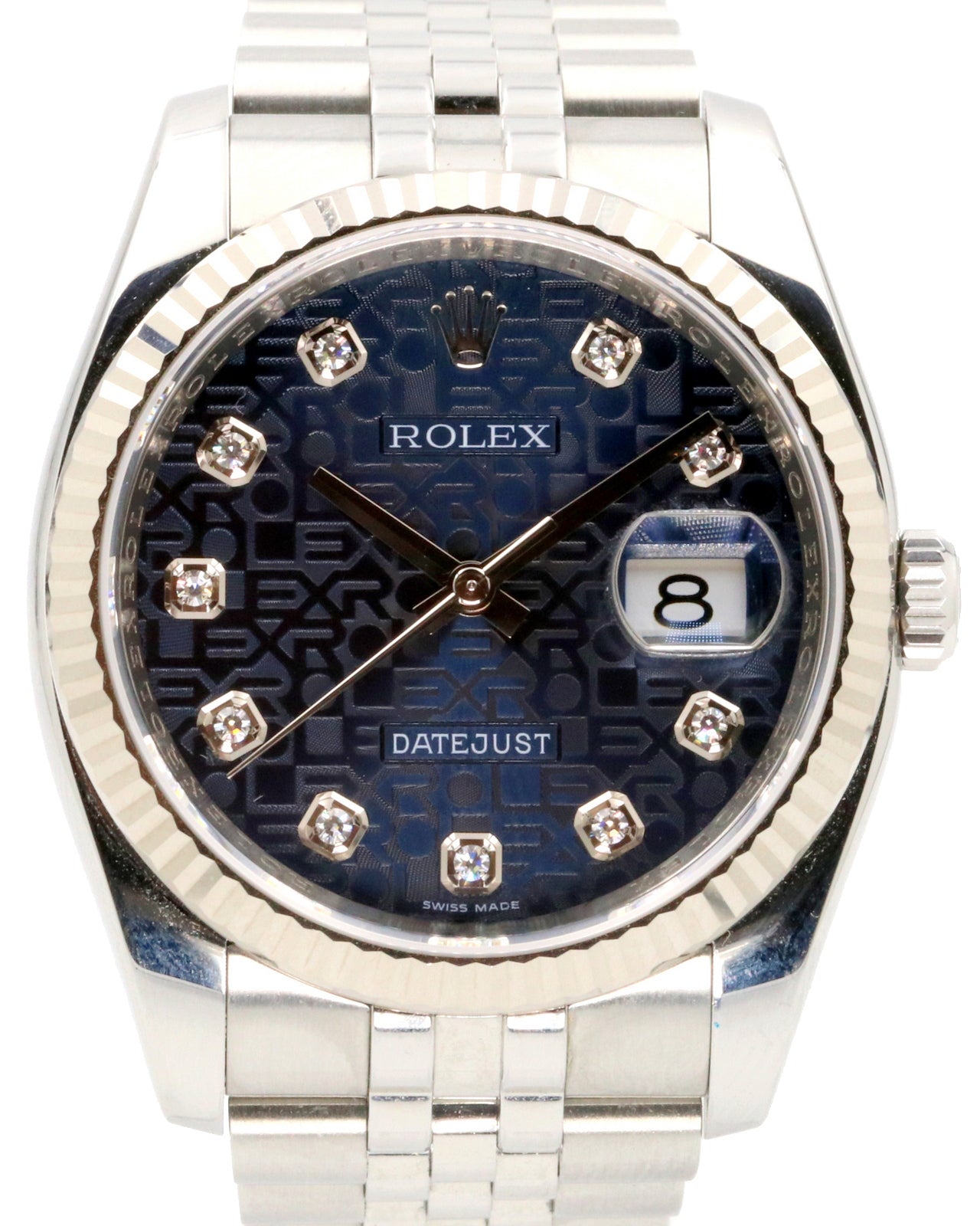 Rolex Datejust 36 116234-BLJDFJ Blue Jubilee Dial Diamond Fluted White Gold Stainless Steel Jubilee