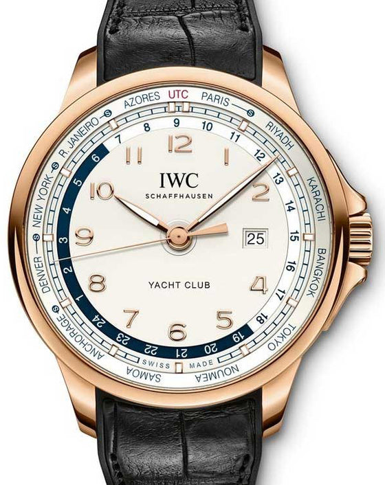 IWC Schaffhausen IW326605 Portugieser Yacht Club Worldtimer Silver Plated Arabic Stainless Steel Black Leather Rubber 45.4mm Automatic