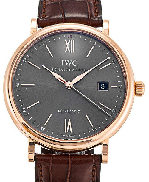IWC Schaffhausen IW356511 Portofino Automatic Ardoise Index Red Gold Brown Leather 40mm Automatic