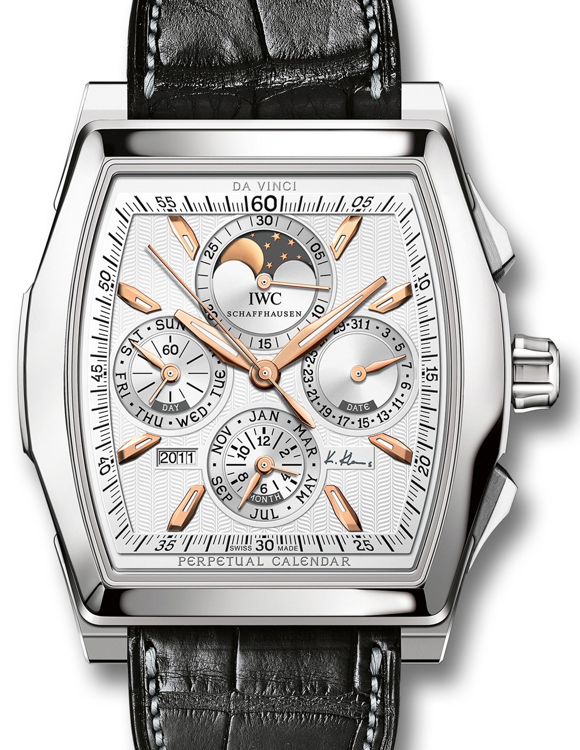 IWC Schaffhausen IW376207 Da Vinci Perpetual Calendar Edition Kurt Klaus Silver Plated Index Stainless Steel Black Leather 43.1 x 51 mm Automatic