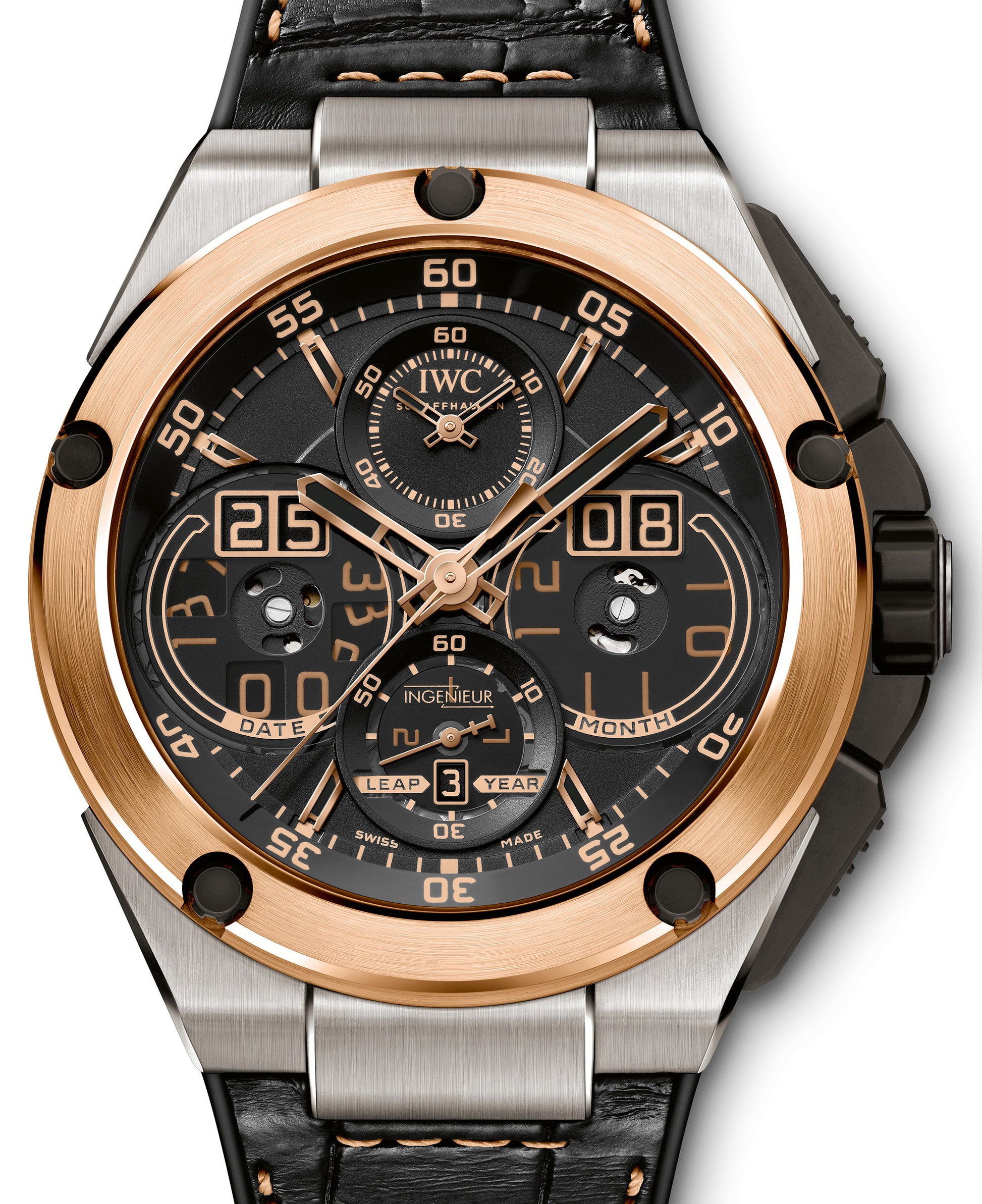 IWC Schaffhausen IW379203 Ingenieur Perpetual Calendar Digital Date-Month Black Arabic Red Gold Titanium Leather 46mm Automatic