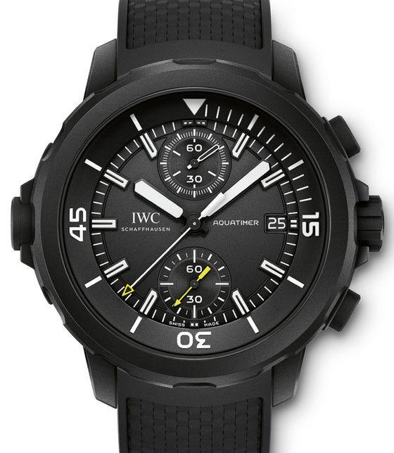 IWC Schaffhausen IW379502 Aquatimer Chronograph Edition Galapagos Islands Black Index Black Rubber Coated Stainless Steel Chronograph 44mm Automatic