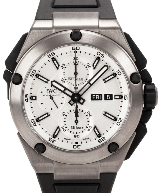 IWC Schaffhausen IW386501 Ingenieur Double Chronograph Titanium Silver Index Titanium Black Rubber 45mm Automatic