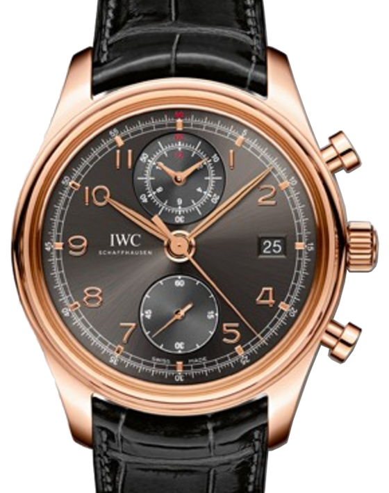 IWC Schaffhausen IW390405 Portugieser Chronograph Classic Ardoise Arabic Red Gold Black Leather 42mm Automatic