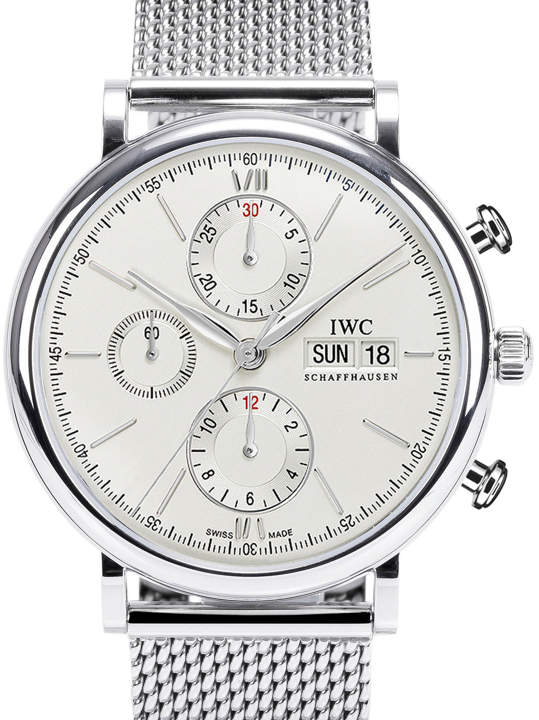 IWC Schaffhausen IW391009 Portofino Chronograph Silver Plated Index Milanaise Mesh Stainless Steel 42mm Automatic