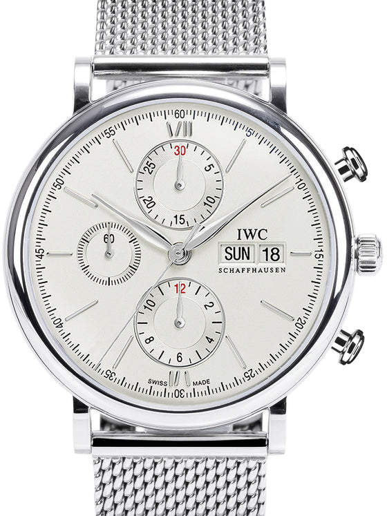 IWC Schaffhausen IW391009 Portofino Chronograph Silver Plated Index Milanaise Mesh Stainless Steel 42mm Automatic